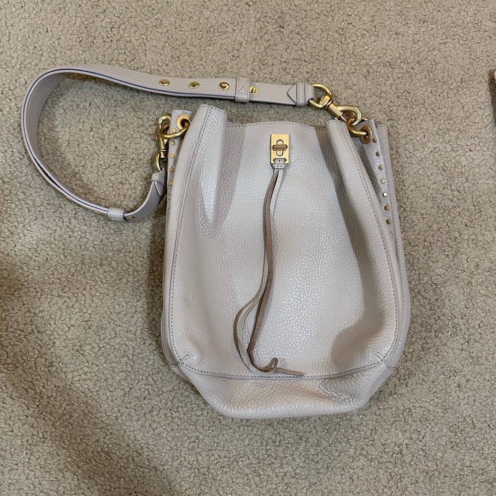 Rebecca Minkoff Gray Leather Shoulder Bag with Gold Accents